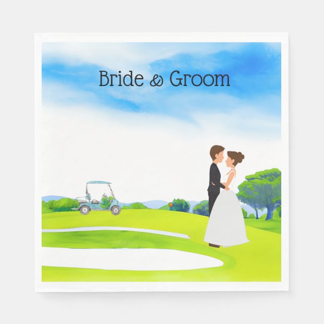 Golfer Wedding Bride and Groom at golf course  Napkins (Front)