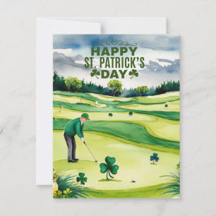 Golfer with  Beer & Shamrock  St. Patrick's Day   Holiday Card