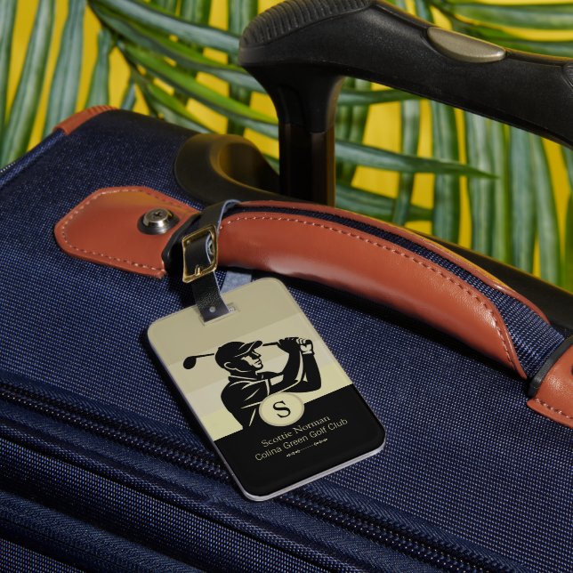 Golfer with Golf Club Elegant Black Luggage Tag (Front Insitu 1)