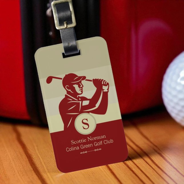 Golfer with Golf Club Elegant Red Luggage Tag (Creator Uploaded)