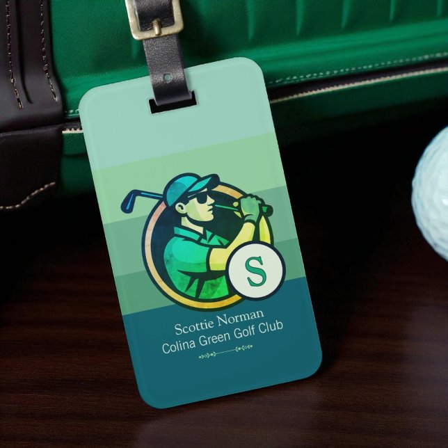 Golfer with Golf Club Man Monogram Luggage Tag (Creator Uploaded)