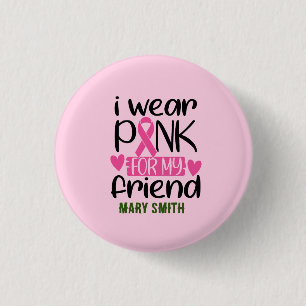 Golfer woman Breast Cancer Awareness Pink Name Button