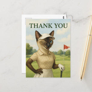 Golfer woman in the golf course Thank You Postcard