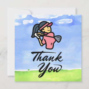 Golfer woman is golfing thank you card