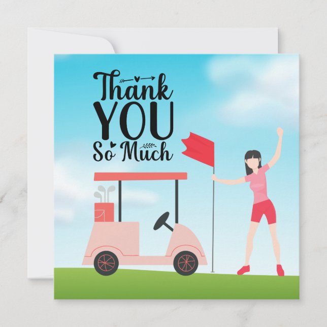 Golfer woman is golfing  thank you card (Front)