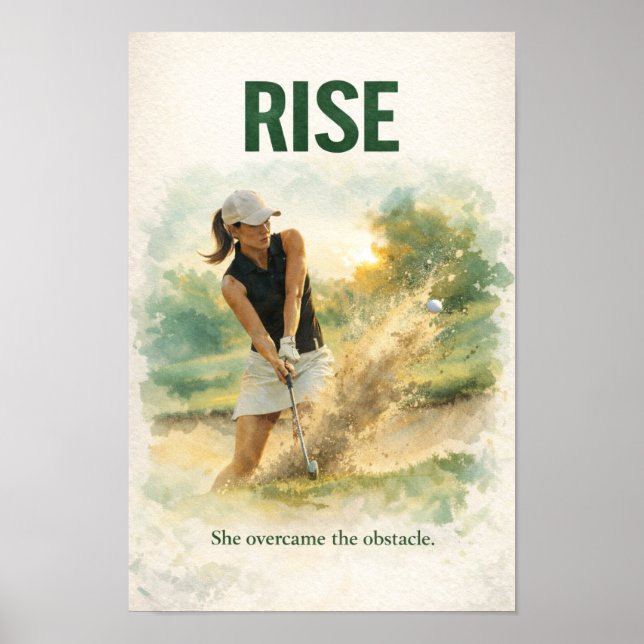 Golfer woman is playing golf poster (Front)