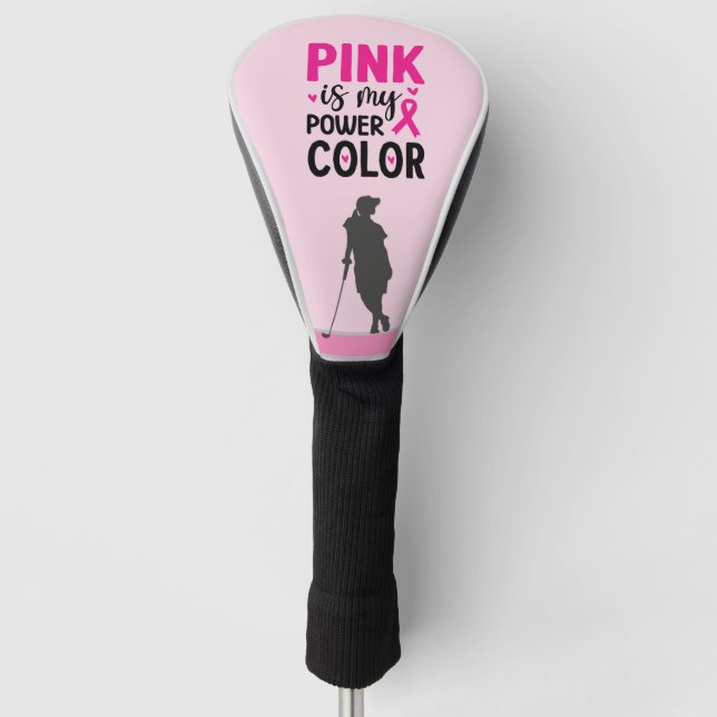 Golfer woman on breast cancer awareness pink    golf head cover (Front)