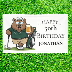 Golfer Wombat Birthday Party Banner