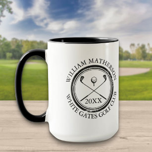 Golfer's and Club Name, Date Black and White Golf Mug