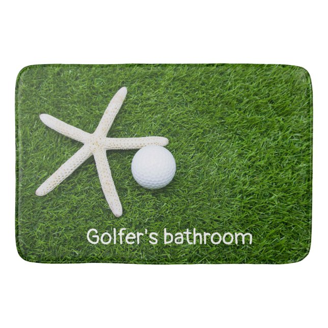 Golfer's bathroom with golf balls on green grass   bath mat (Front)