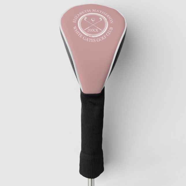 Golfers Club Name Date Dusty Rose Pink Golf Head Cover (Front)