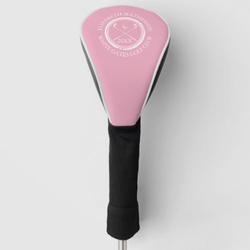 Golfers Club Name Date Elegant Pink Golf Head Cover