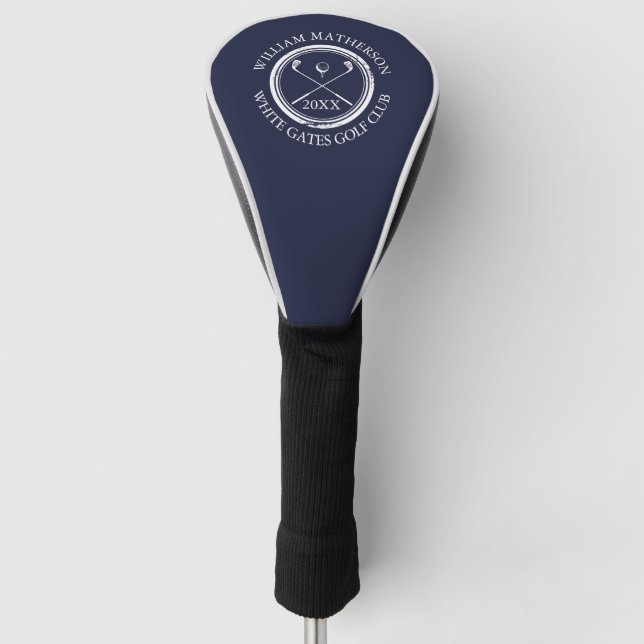 Golfers Club Name Date Navy Blue Golf Head Cover (Front)