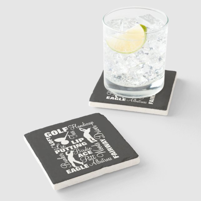 Golfers Golf Terminology Text Graphic Stone Coaster (Side)