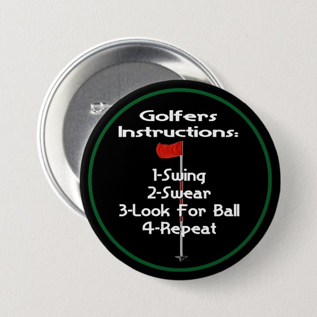 Golfers Instructions Humor Button (Front & Back)