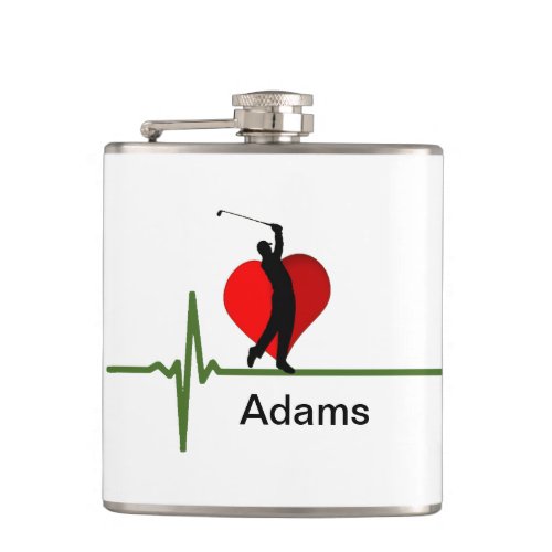 Golfers Lifeline with Heart Gold Flask