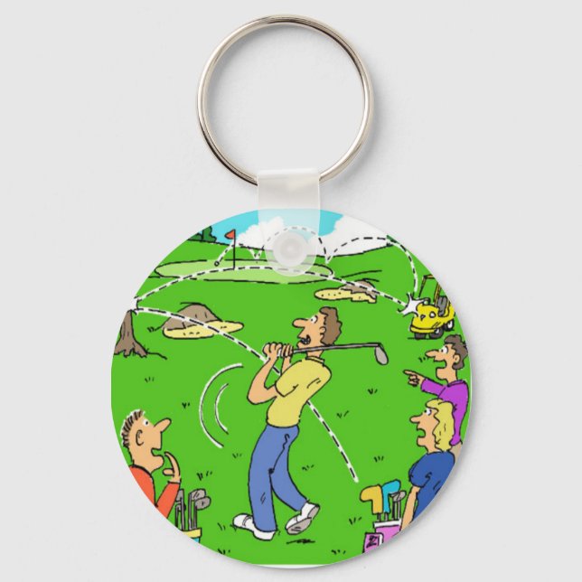 Golfer's Lucky Golf Shot. Funny Golf Cartoon Keychain (Front)