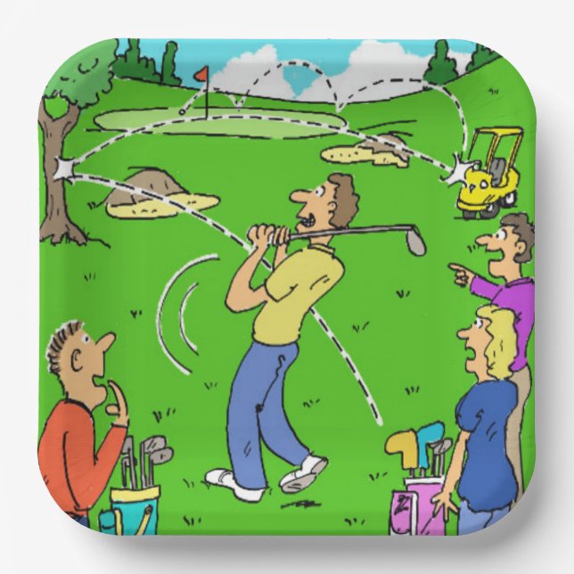 Golfer's Lucky Golf Shot Illustration on Paper Plates (Front)