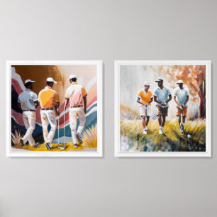 Golfers Painting Framed Print Set