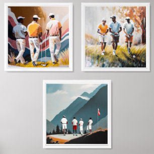 Golfers Painting Framed Print Set