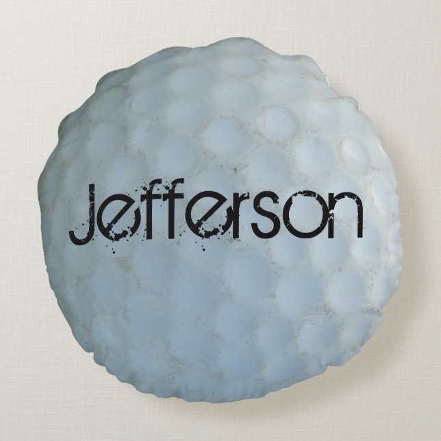 Golfers Personalized distressed golf ball Round Pillow (Back)