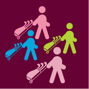 Golfers pulling carts cutout