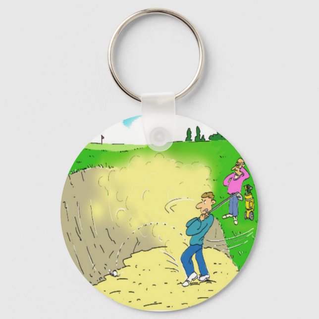 Golfer's Stuck in a Bunker. Funny Cartoon Keychain (Front)