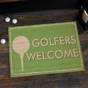 Golfers Welcome Green Golf Coir Fiber Doormat