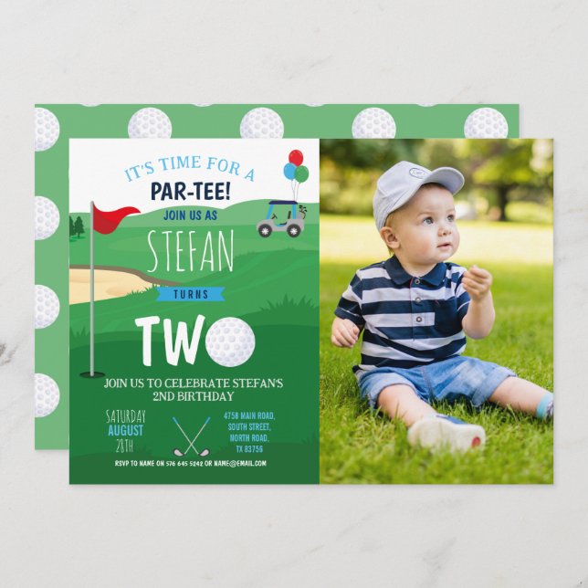 Golfing 2nd Birthday Two Golf Invite Fun Photo (Front/Back)