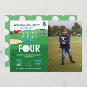 Golfing 4th Birthday Four Golf Course Clubs Photo Invitation