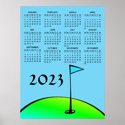 Golfing Abstract Blue Green 2023 Calendar Poster
