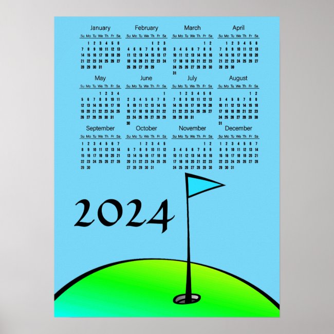 Golfing Abstract Blue Green 2024 Calendar Poster