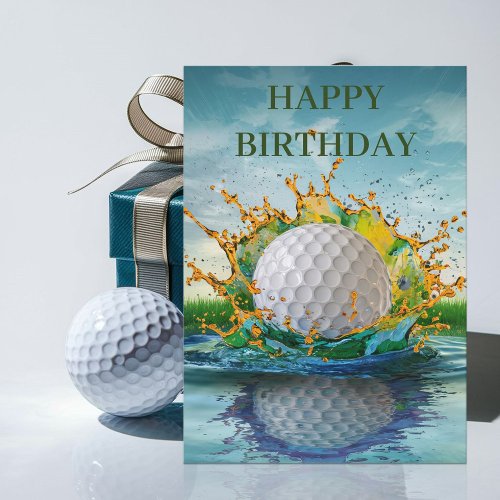 Golfing Ball Hitting Water Golf Players Birthday Card