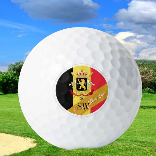Golfing Belgium  Monogram Belgian Flag golden Golf Balls