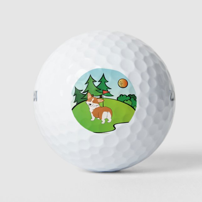 Golfing Corgi Butt Cartoon Golf Balls (Front)