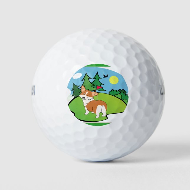 Golfing Corgi Butt Cartoon Golf Balls (Front)