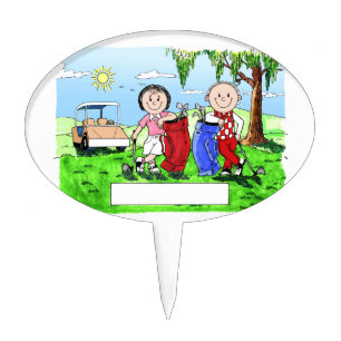 Golfing Couple - Personalized Cartoon Cake Topper