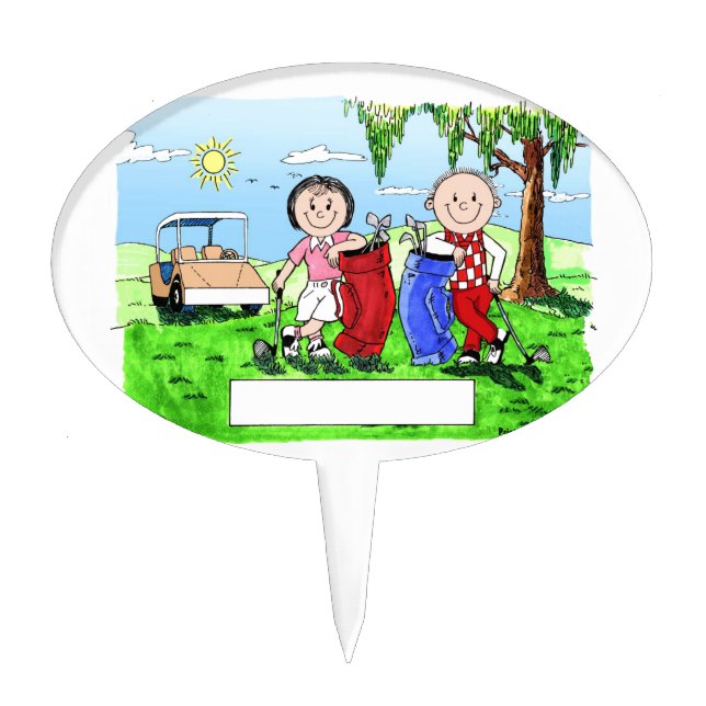 Golfing Couple - Personalized Cartoon Cake Topper (Front)