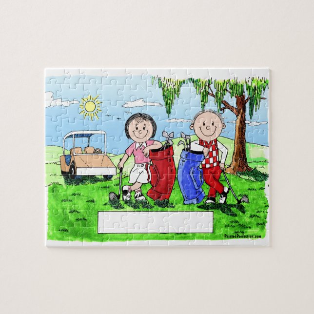 Golfing Couple - Personalized Cartoon Jigsaw Puzzle (Horizontal)