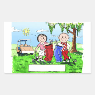 Golfing Couple - Personalized Cartoon Rectangular Sticker