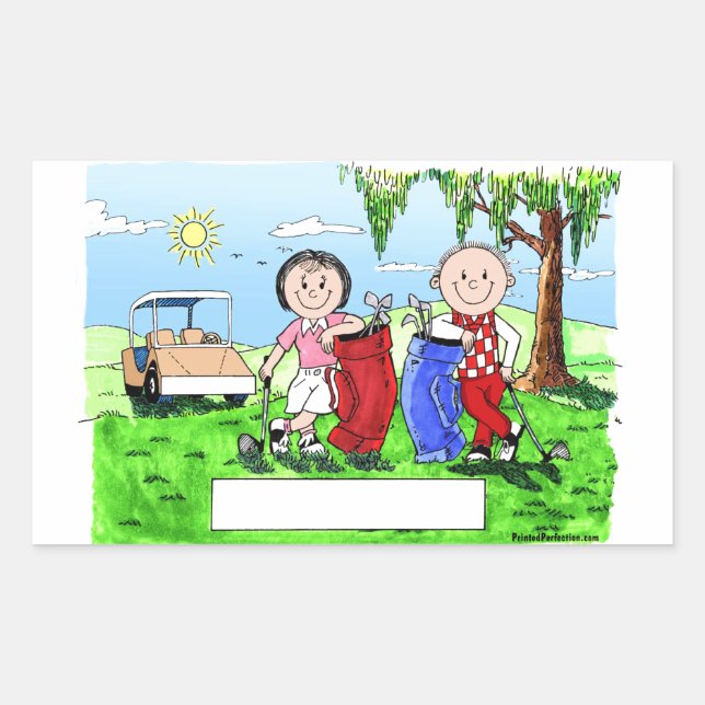 Golfing Couple - Personalized Cartoon Rectangular Sticker (Front)