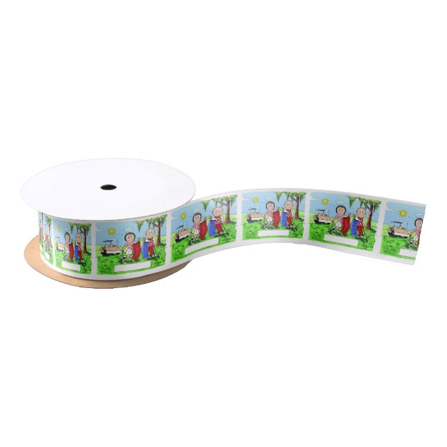 Golfing Couple - Personalized Cartoon Satin Ribbon (Spool)