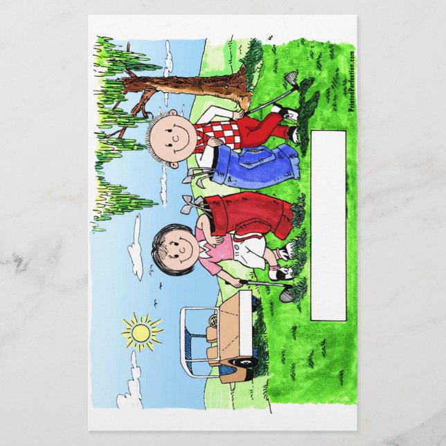 Golfing Couple - Personalized Cartoon Stationery (Front)