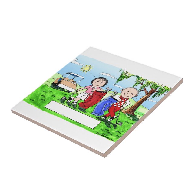 Golfing Couple - Personalized Cartoon Tile (Side)