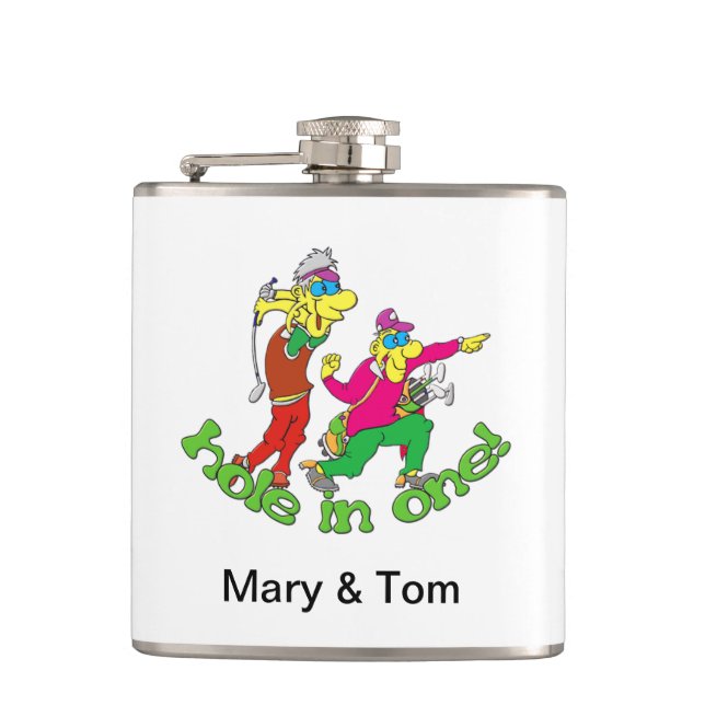 Golfing Couple Vinyl Wrapped Flask (Front)