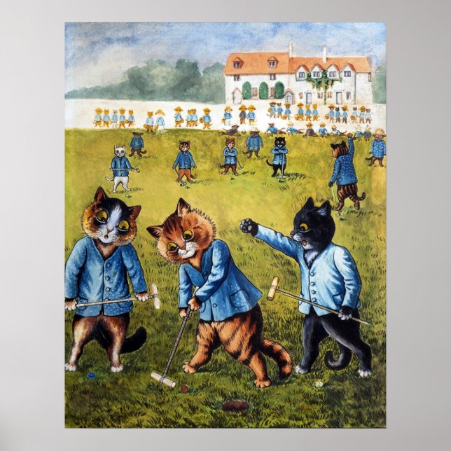 Golfing Croquet Cats, Louis Wain Poster (Front)