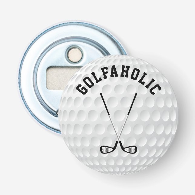 Golfing crossed clubs custom text golf ball bottle opener (Front)