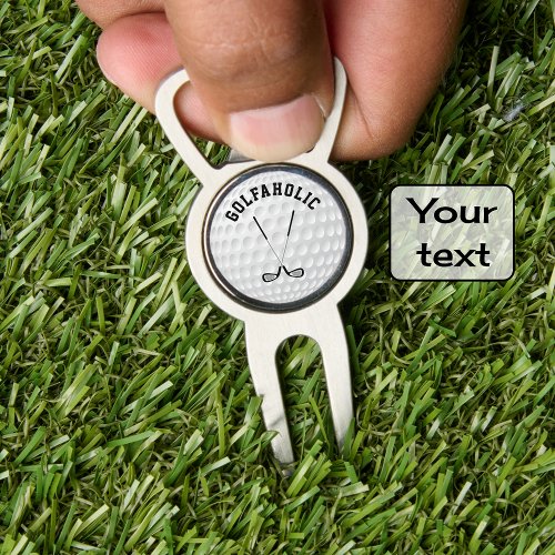 Golfing crossed clubs custom text golf ball divot tool