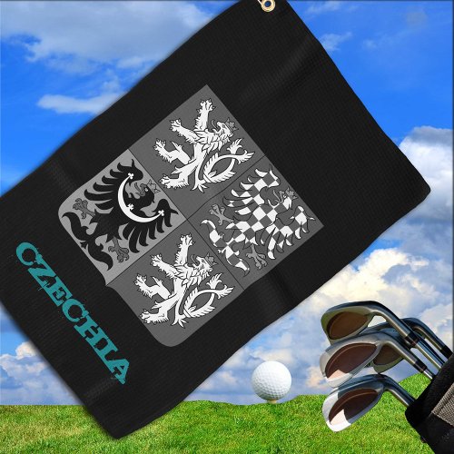 Golfing Czech Republic  Czech coat of arms  flag Golf Towel