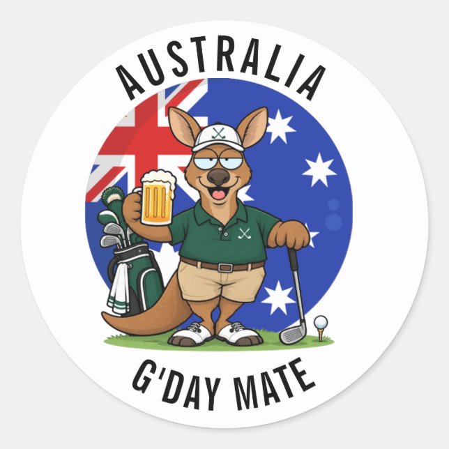Golfing Dad Aussie Kangaroo Classic Round Sticker (Front)